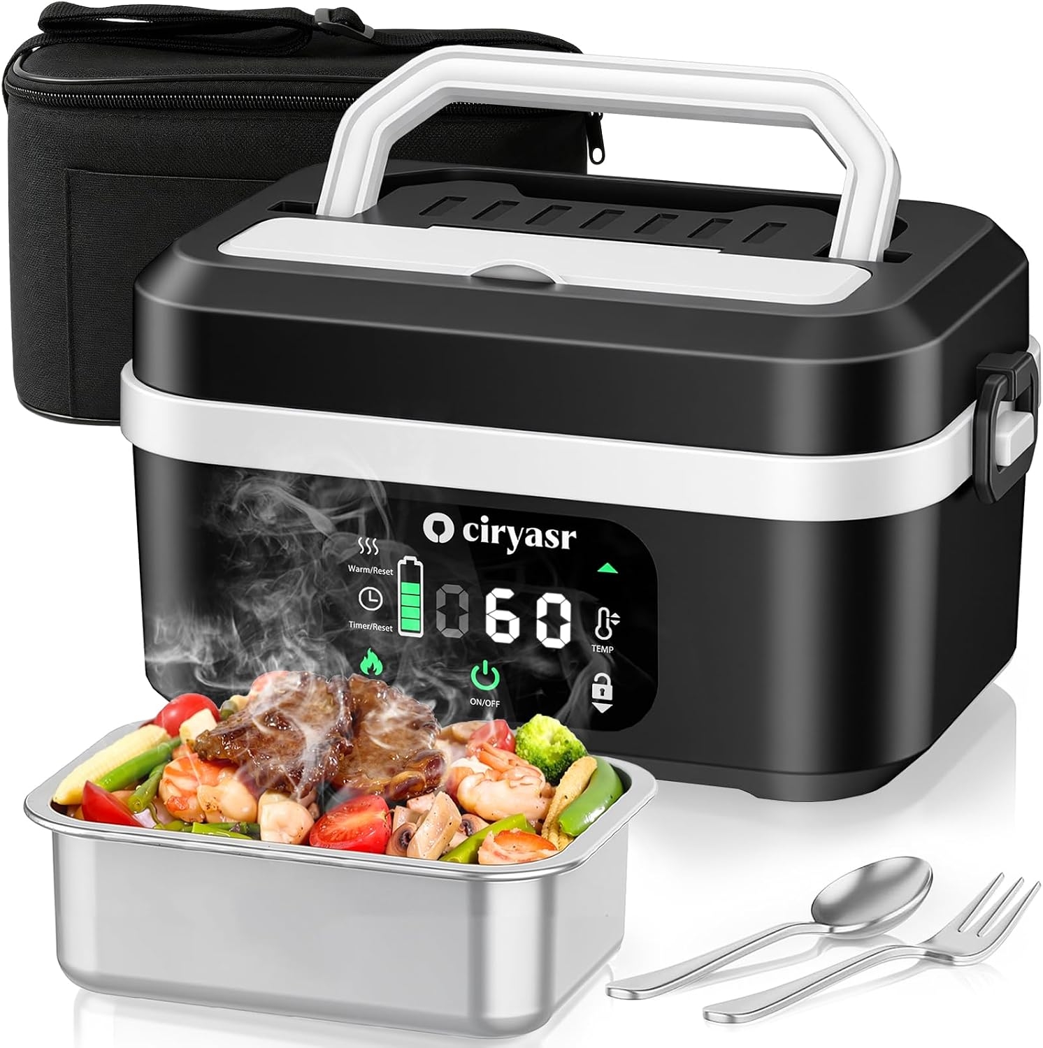 Stainless Bento Box - Mocny elektryczny podgrzewany lunch box, 1.35L,