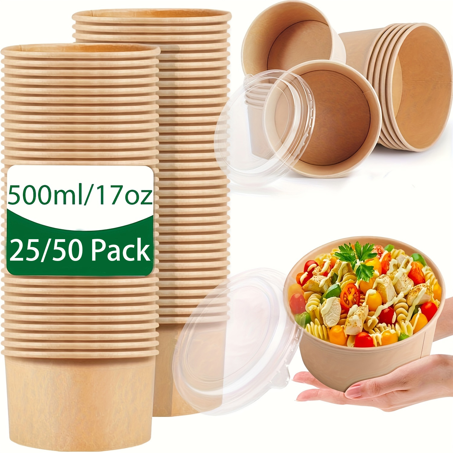 Meal Prep Plan - Miski papierowe z pokrywkami, 17 uncji/500