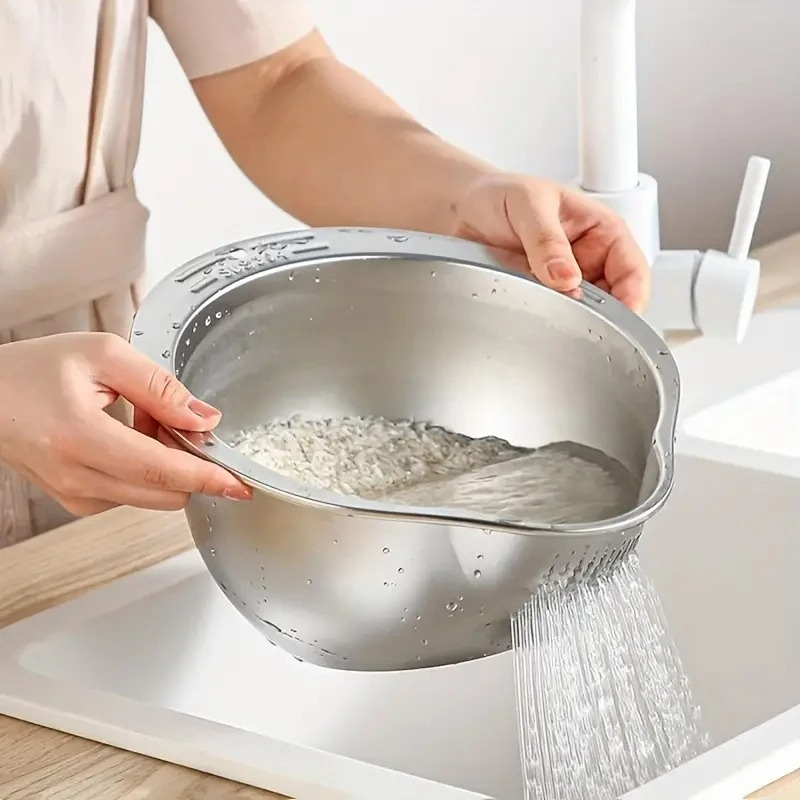 Meal Prep Plan - Nierdzewna miska do mycia ryżu ze